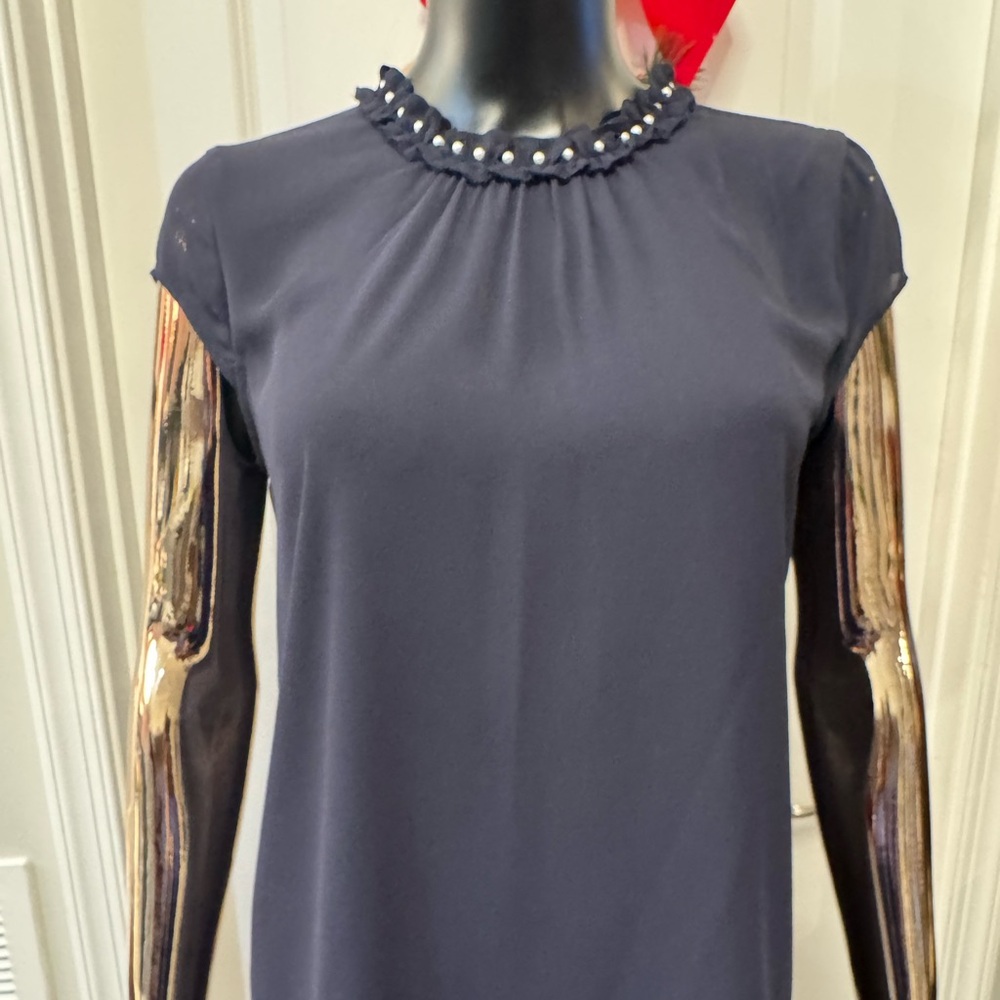 Karl Lagerfeld Midnight Blue Top with Pearl Trim